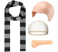 Déguisement Chauves Costume Chauves Kits,4 Pièces Deguisement Gru,Costume d'Halloween Écharpe Rayée avec Casquette Chauve, Devenez le méchant ultime avec, pour Jeux de Rôle Halloween Fêtes Costumées
