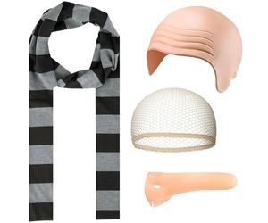 Déguisement Chauves Costume Chauves Kits,4 Pièces Deguisement Gru,Costume d'Halloween Écharpe Rayée avec Casquette Chauve, Devenez le méchant ultime avec, pour Jeux de Rôle Halloween Fêtes Costumées