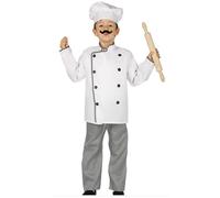 Fiestas Guirca – Costume de chef enfant 10–12 ans avec bonnet Noir et blanc (81583)