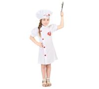 DEGUISE TOI - Déguisement chef cuisinier fille - Robe - Chapeau - M 7-9 ans (120-130 cm) - Blanc - Déguisements enfants - 100% Polyester - Lavage à la main - Carnaval