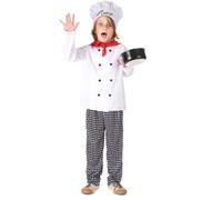 DEGUISE TOI - Déguisement chef cuisinier garçon - Haut - Pantalon - Chapeau - Foulard - L 10-12 ans (130-140 cm) - Blanc - Déguisements enfants - 100% Polyester - Lavage à la main - Carnaval