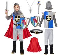 Deguisement Chevalier Enfant, Costume Chevalier avec Cape Casque Épée Bouclier, Cadeaux pour Garçons, Déguisement Chevalier Medieval Costume Médiéval Noble für Carneval Cosplay Roleplay (XL, 7-8 ans)