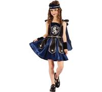 DEGUISE TOI - Déguisement chevalier lion royale fille - Robe - Bandeau - Ceinture - 2 Manchette - Cape - M 7-9 ans (120-130 cm) - Bleu - Déguisements enfants - 100% Polyester - Lavage à la main -