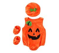 Deguisement Citrouille Bebe Pumpkin Costume Three-Piece Set Bébé Fille Garçon Citrouille Barboteuse Chaussures Chapeau Deguisement Halloween Enfant Costume Carnavall Orange (Orange, 12-18 Months)