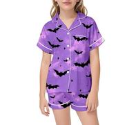 Deguisement Citrouille Bebe,Pyjama d'halloween pour Filles Ensemble de Nuit à imprimé Chauve-Souris Confortable Deux pièces adapté aux Tout-Petits et Petites Filles (Purple2, 4-5 Years)