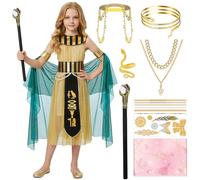 Deguisement Cleopatre Fille, Costume Egyptienne Enfant avec Accessoires, Comprenant Sceptres, Bracelets Serpent, Robe Pharaon Egyptien, Deguisement Carnaval Fille, pour Fête, Cosplay, Halloween (120)