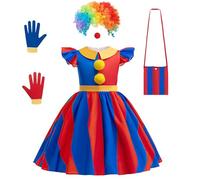 Déguisement Clown Enfant, 15 Pièces Accessoires Costume Cirque pour Fille avec Perruque Arc-En-Ciel, Nez De Clown, Sac et Sifflets, Déguisement Carnaval d'Halloween Cosplay Fête Cirque pour Enfants