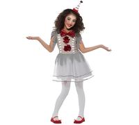 Smiffy's Déguisement Clown méchant fille – Gris et rouge, robe et bandeau – Taille 7-9a