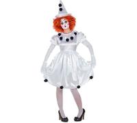 Déguisement - Clown Pierrot - Femme - Blanc - Multicolore - Chapeau et robe avec jupon S