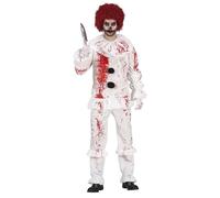 Déguisement Clown Pierrot Sanguinaire Homme Blanc Halloween - T-shirt, collerette, pantalon S