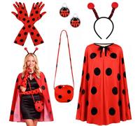 Déguisement Coccinelle Femme, Cape Ladybug avec Bandeau Antenne Gants Boucles d’Oreilles et Sac Costume de Coccinelle Adulte pour Halloween Carnaval Cosplay Mascarade Fête Anniversaire Accessoires