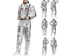 Deguisement Cosmonaute asûronaute Adulte Costume avec Lunettes Bonnet Halloween Cosplay pour Homme Espace Mission Astronaute Argentée Ensemble Deux Pièces vert armée jaune bleu foncé violet xxxl 6xl l