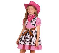 Deguisement Cowboy Enfant, Costume Complet Cowboy pour Files, Ensemble 3 pièces avec Bonnet, Jupe et Bandana Rouge, pour fête d'anniversaire, Carnaval ou Halloween 3-8 Ans