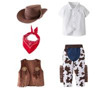 Deguisement Cowboy Enfant, Ensemble 4 PièCes avec Chapeau, Gilet à Franges, Pantalon De Cowboy Et Bandana Rouge, Costume Complet GarçOns pour Carnaval, Cosplay, FêTe d'halloween