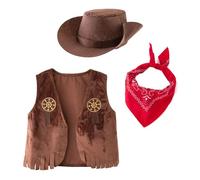 Déguisement Cowboy Enfant,Ensemble Bebe Garçon Western Cowboy Costume de Festival de Cowboy Occidental Ensemble Gilet, Bonnet, écharpe et Pantalon 4 Pièces Costume de Cosplay Halloween Fête Costume
