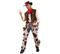DEGUISE TOI - Déguisement cowboy classique homme - Gilet - Sur pantalon - Bandana - Chapeau - L - Marron - Déguisements adultes - 100% Polyester - A la main - Carnaval