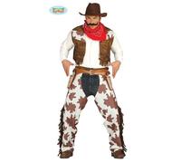 FIESTAS GUIRCA | Costume de Cowboy Adulte (52-54/L) - Gilet, Surpantalon et Foulard - Costumes du Far West, Texas et Cowboys pour Halloween, Carnaval et Fêtes Déguisées - Marron et Blanc
