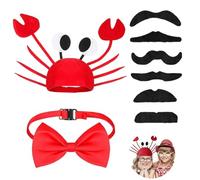 Deguisement Crabe, 3PCS Accessoires de Costume Crabe pour Enfants Adultes,Noeud Papillon, Avec une barbe habillée,Lunette Drole Lunettes Deguisement Animaux pour Cosplay Halloween Carnaval Thème Fête