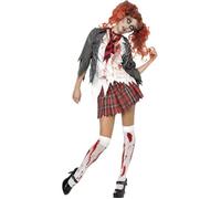 Smiffys Costume écolière zombie horreur High School, Gris, avec veste, chemise attachée, cravateet jupe