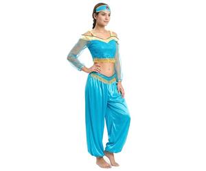 Déguisement danseuse orientale bleue et or femme