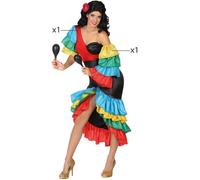 Déguisement Danseuse Samba Adulte M/L - Rouge, Noir, Vert, Jaune et Bleu - Costume Brésilien à Volants