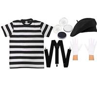Déguisement d'artiste français unisexe - T-shirt 100 % coton, beret, gants et peinture visage (taille S)