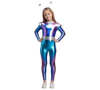 Déguisement d'Astronaute Fille Cosplay Costume Extraterrestre Espace Mission Combinaison Spatiale Métallique sans Manches avec Diadème Alien Costume Carnaval Halloween