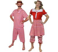 Déguisement de Baigneur Victorien pour Couples - Y Compris : Tenue Baigneur Homme et Femme qui comprends le Haut rayé et Pantalon - Idéal pour toutes occassions entre amis et famille - Taille M et M