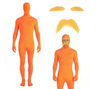 Déguisement de carnaval orange, combinaison morph orange pour adultes, costume intégral orange avec moustache et sourcils jaunes, combinaison intégrale unisexe, idéal pour carnaval et bals masqués