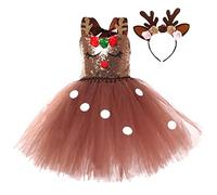 Déguisement de cerf pour filles | Costume d'élan de Noël pour filles | Ensemble de ballet festif avec serre-tête en bois de renne | Idéal pour les fêtes de Noël et le Nouvel An