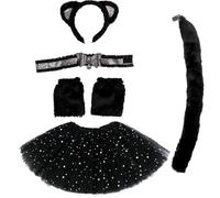 Déguisement de chat noir pour fille et femme adulte avec serre-tête, collier ras du cou, grelot, queue de chat, masque de chat, Catwoman (ensemble chat avec gants)