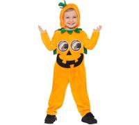 Smiffys Costume citrouille, jeune enfant, Orange et noir, avec combinaison-pantalon à capuche et yeux imprimés en 3D