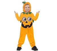 Smiffys Costume citrouille, jeune enfant, Orange et noir, avec combinaison-pantalon à capuche et yeux imprimés en 3D Halloween