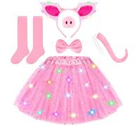 Déguisement de Cochon Enfants, Ensemble de Accessoires Lumineux de Cochon Rose, Mignons LED Costume de Déguisement Cochon Filles, pour Halloween, Carnaval, Fêtes, Cosplay (Rose-A)