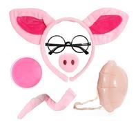 Déguisement de cochon - Serre-tête oreilles, museau, queue, lunettes, ventre gonflable et peinture rose pour le visage - Kit de tenue pour fête des animaux