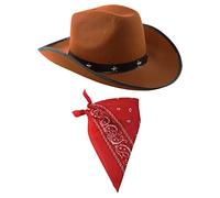 DÉGUISEMENT DE COWBOY-ACCESSOIRE DÉGUISEMENT-CHAPEAU DE COWBOY MARRON AVEC BANDE CLOUTÉE & COULEUR BANDANAS MOTIF CACHEMIRE WILD WEST WESTERN SHERIFF BANDANA