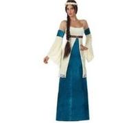 Atosa Déguisement dame médiévale – robe avec manches et coiffe – blanc et bleu – XL