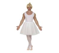 FIESTAS GUIRCA | Costume de Danseur de Ballet (52-54/L) - Combinaison et Tutu - Costumes de Danse pour Enterrement de Vie de Garçon, Carnaval et Fêtes Déguisées - Idéal pour Homme Adulte - Blanc