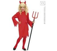 Widmann Devil (Dress, Belt, Horns) (128 cm / 5-7 Years) Red