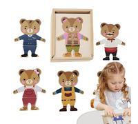 Déguisement de famille d'ours en bois, puzzle d'habillage d'ours,Ensemble de jeu pour changer de vêtements - Jeux de puzzle pour changer de vêtements, jouet cognitif en bois pour pour filles âgées de