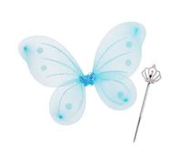 Déguisement de fée, lot de 10, ailes, baguette magique, costume, papillon, elfe, enfant, carnaval, bleu et argenté