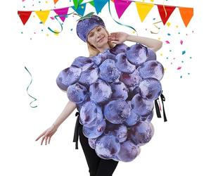 Déguisement de grappe de fruits - Ensemble complet de costume violet, avec chapeau amovible, tenue de théâtre de jeu de rôle | Fiable pour les événements, les célébrations de carnaval, les spectacles