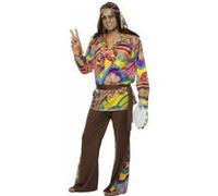 Smiffy's Déguisement hippie psychédélique homme multicolore – pantalon, chemise, bandeau et ceinture