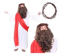 Déguisement de Jésus pour adulte avec perruque et barbe et couronne d'épines - Costume de Jésus (taille standard)