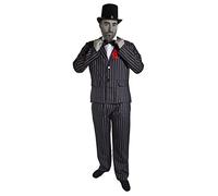 Déguisement de jeune marié pour homme avec un costume à rayures + un nœud papillon + un chapeau haut de forme + peinture pour le visage + sang + une fleur rouge pour adulte. Ideal pour les fêtes d'Halloween. ( Large )