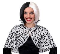 Déguisement de la femme cruelle avec les dalmatiens avec cette cape couvre épaule + une perruque noire et blanche pour adulte. Ideal pour les enterrements de vie de jeune fille. ( Standard )