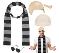 Déguisement de la journée mondiale du livre pour enfants et adultes - Bonnet chauve et écharpe rayée - Long nez et lunettes de soleil - Kit de tenue de personnage de livre d'histoires - Costume
