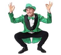 Déguisement de leprechaun pour adulte - Taille S - Déguisement St Patrick - Queue de morue à paillettes vertes, trilby trilby vert et nœud papillon vert