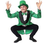 DÉGUISEMENT DE LEPRECHAUN VERT POUR ADULTES - QUEUE DE PIE VERTE AVEC PAILLETTES + NŒUD PAPILLON ASSORTI + CHAPEAU HAUT DE FORME VERT - COSTUME DE LUTIN POUR FÊTE DE LA SAINT-PATRICK (X-GRAND)