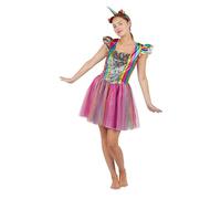 P’TIT CLOWN - 21150 - Déguisement Licorne Femme - Costume pour Adulte - Parfait pour Carnaval, Fêtes Costumées et Évènements à Thème - Confortable et Original - Polyester - Arc-en-ciel - Taille S/M